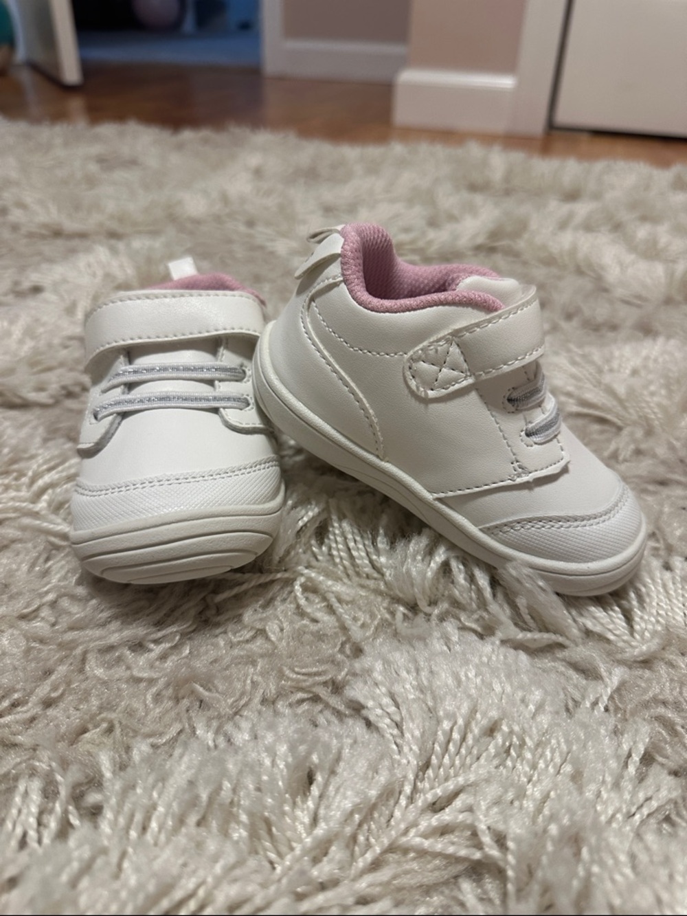 Baby White and Pink Soft-Cushion Sneakers